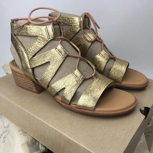 New Kork-Ease Skyway Lace Up Sandals Gold Heel